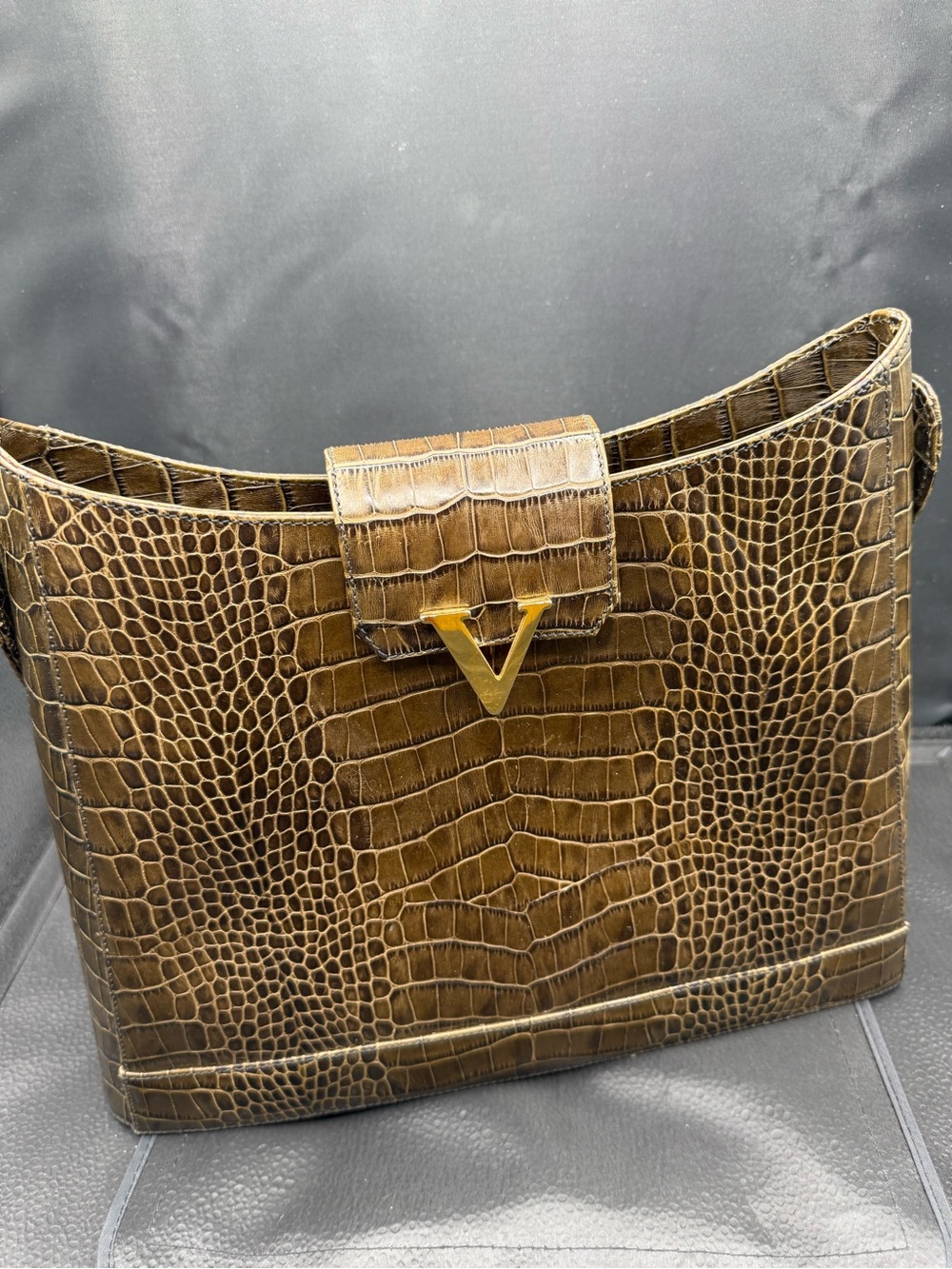 Valentino les sacs Croc-Embossed Tote with Gold V Accent